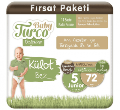 Baby Turco Külot Bez Doğadan Avantaj Paket No 5 72 Adet