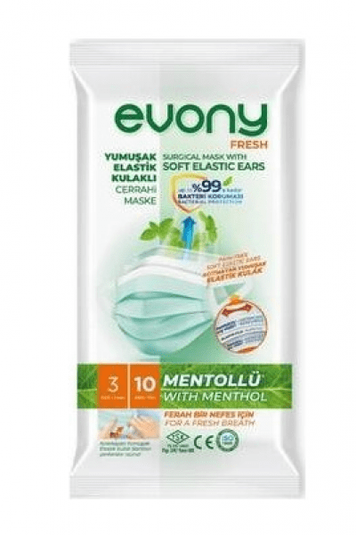 Evony Soft Elastic Ear Surgical Mask Menthol  10 pcs