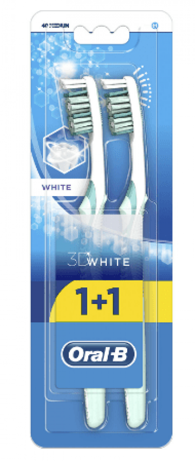 Oral B 3D White Medium Toothbrush  1+1 pcs