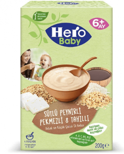 Ülker Hero Baby 8 Grain Baby Food with Milk Cheese and Molasses 200 gr